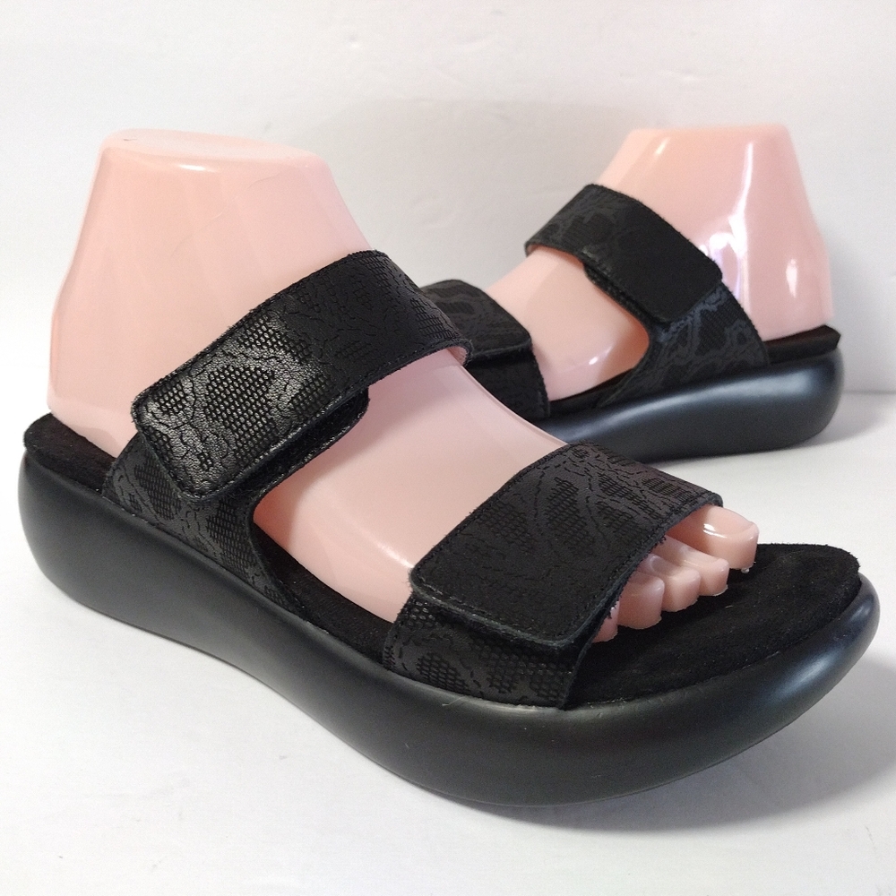 Alegria Women's Bryce sleek rocker Slide 2-Strap Leather Slip-On Comfort Sandals